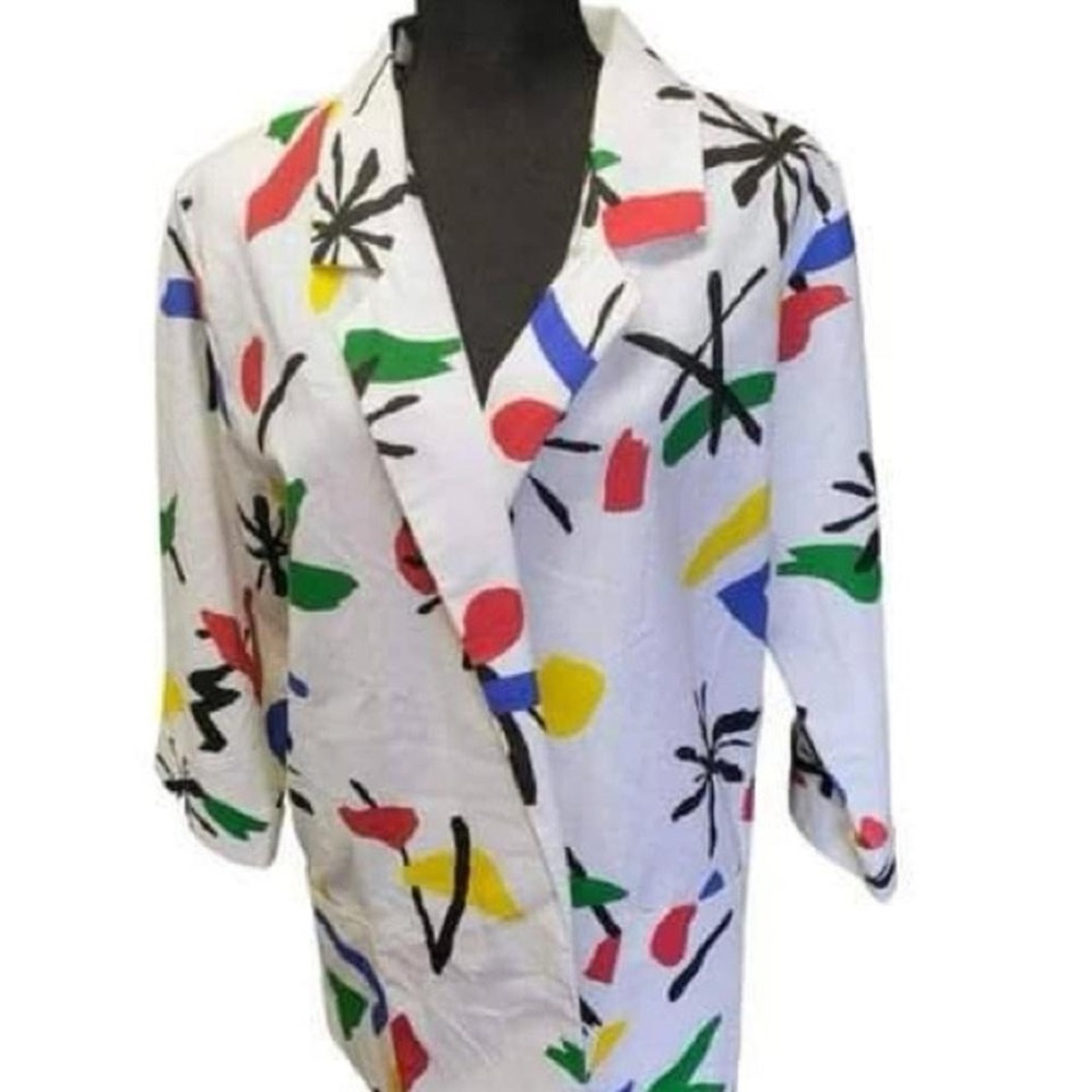 Vtg Women's Blazer Abstract Art Print Colorful 90s Medium Copy Cats